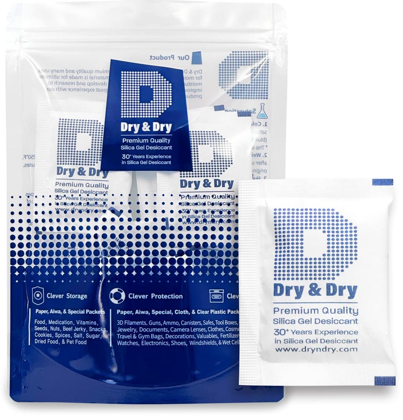 Dry & Dry 10 Gram [30 Packets] Silica Gel Packets Silica Gel Desiccants, Silica Gel Packs - Rechargeable (Food Safe) Silica Gel Packets, Silica Packets - Image 1
